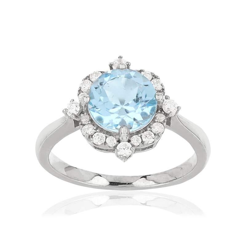 Bague argent 925 topaze bleue traitée et zirconias - vue 1