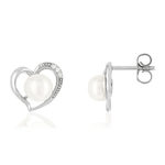 Boucles d'oreilles argent 925 coeurs perles de culture de Chine et zirconias - vue 1