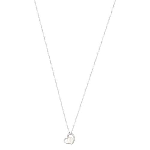 Collier argent 925 coeur perle de culture de Chine et zirconias 45 cm