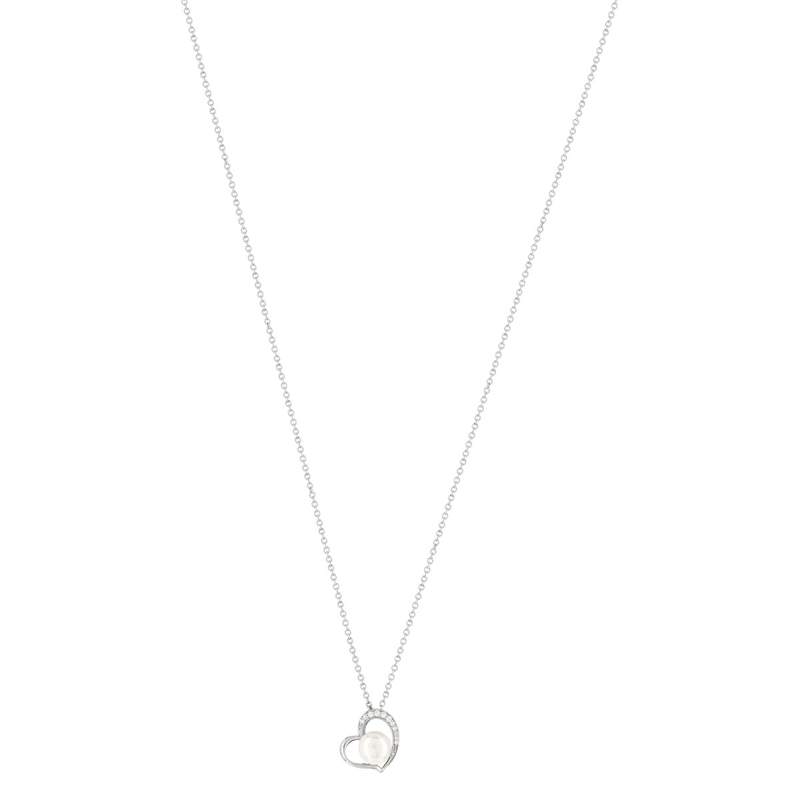 Collier argent 925 coeur perle de culture de Chine et zirconias 45 cm - vue 1