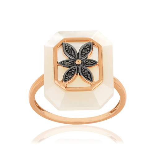 MATY Ring, 375 Rose Gold, Treated Black Diamonds, Mother-of-Pearl