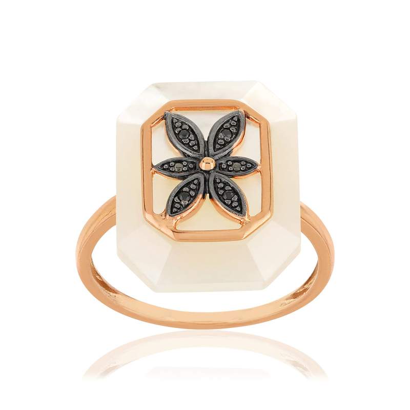 Bague MATY Or 375 rose Diamants noirs traités Nacre - vue 1