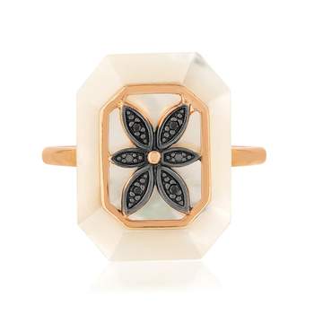 MATY-ring, 375 roségoud, behandelde zwarte diamanten, parelmoer