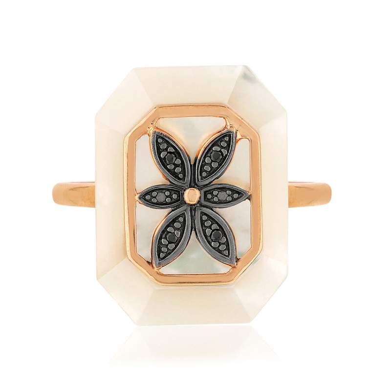 Bague MATY Or 375 rose Diamants noirs traités Nacre - vue 3