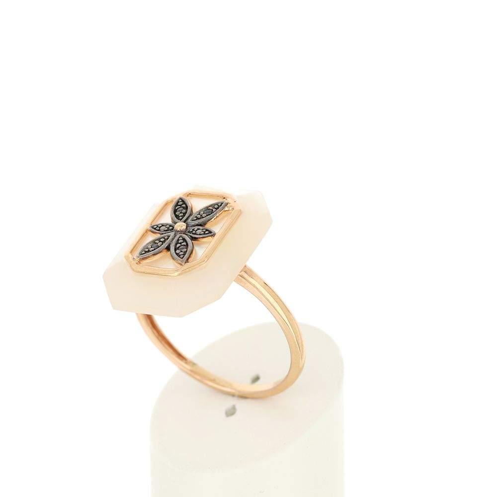 Bague MATY Or 375 rose Diamants noirs traités Nacre - vue 3