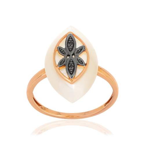 MATY Ring, 375 Rose Gold, Treated Black Diamonds, Mother-of-Pearl