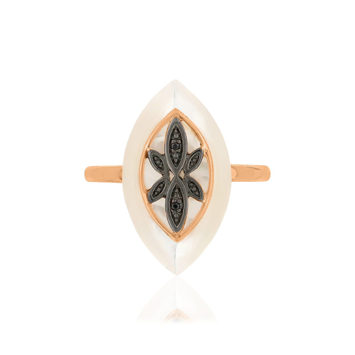 Bague MATY Or 375 rose Diamants noirs traités Nacre - vue 3