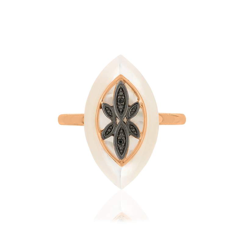Bague MATY Or 375 rose Diamants noirs traités Nacre - vue 3