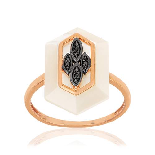 MATY Ring, 375 Rose Gold, Treated Black Diamonds, Mother-of-Pearl