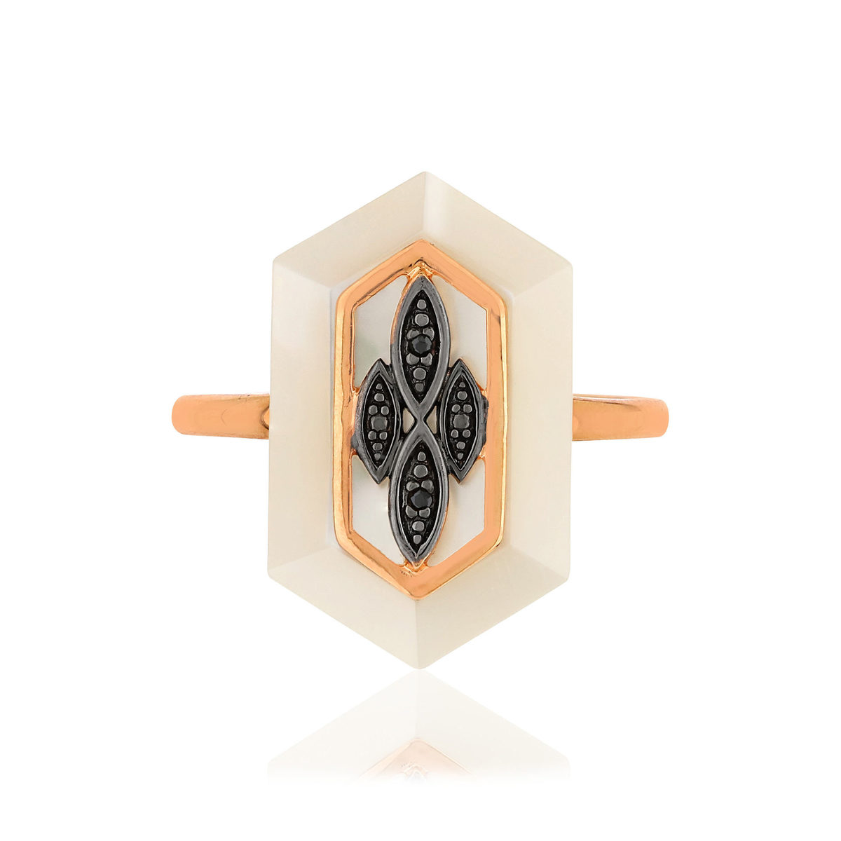 Bague MATY Or 375 rose Diamants noirs traités Nacre - vue 3