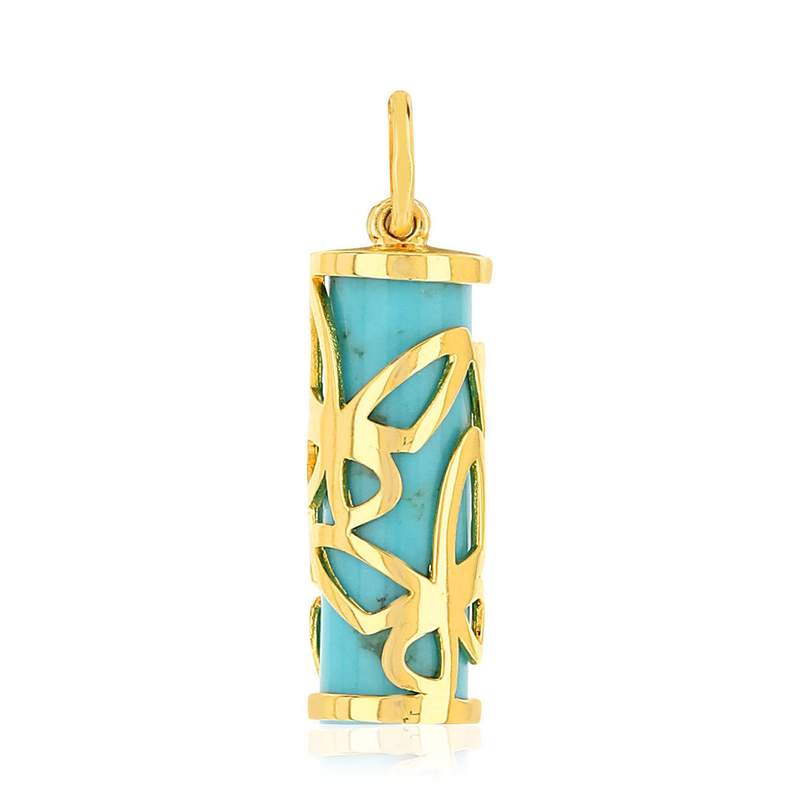 Pendentif or 375 jaune turquoise imitation - vue 1