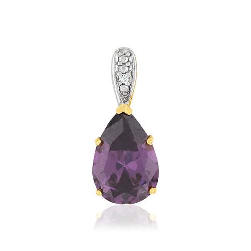 Pendentif or 375 2 tons améthyste taille poire et diamant