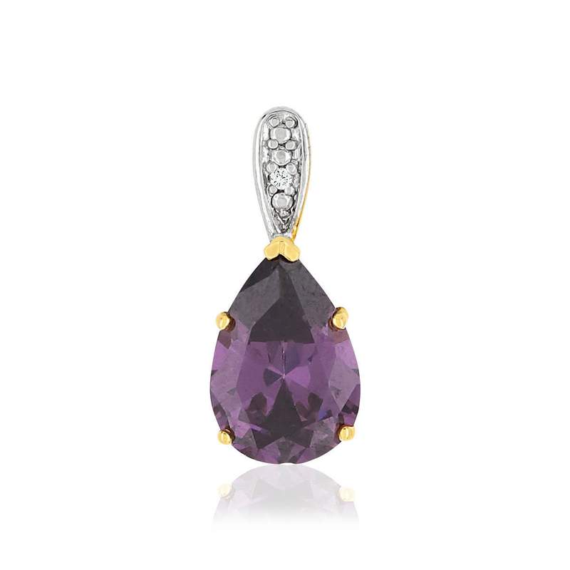 Pendentif or 375 2 tons améthyste taille poire et diamant - vue 1