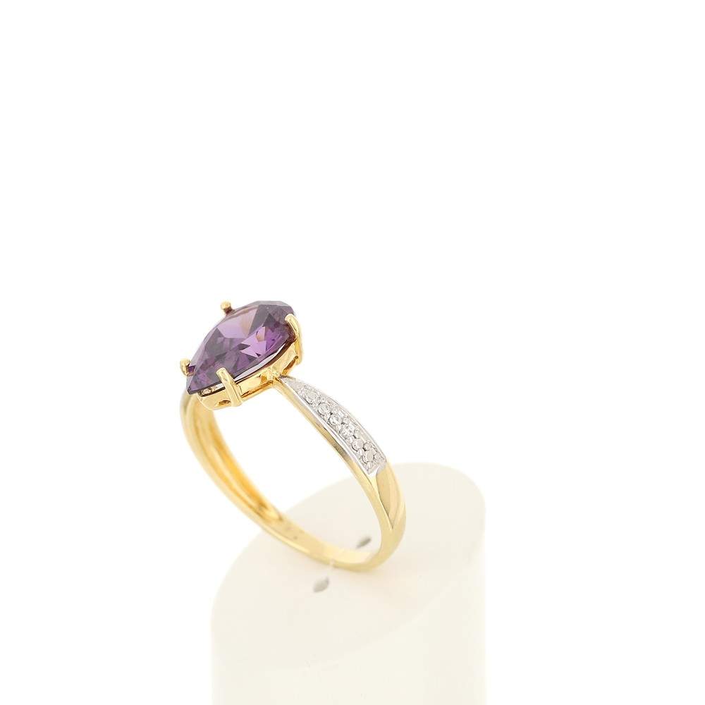 Bague or 375 2 tons améthyste taille poire et diamants - vue 4