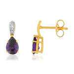 Boucles d'oreilles or 375 améthystes taille poire et diamants - vue 1