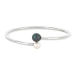 Bracelet jonc argent 925 perle de culture de Tahiti et de Chine - vue 1