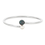 Bracelet rigide MATY Argent 925 Perle de culture de tahiti noire et Perles de culture de chine