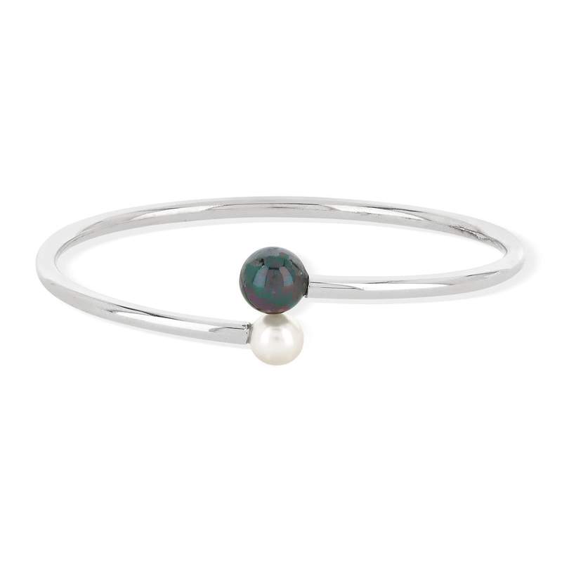 Bracelet jonc argent 925 perle de culture de Tahiti et de Chine - vue 1