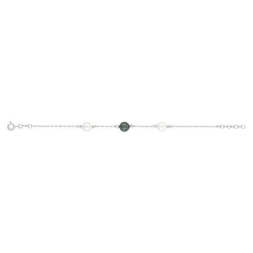 Bracelet argent 925 perle de culture de Tahiti et de Chine 18 cm