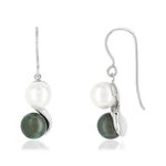 Boucles d'oreilles argent 925 pendants perles de culture de Tahiti noires et perles de culture de Chine - vue 1