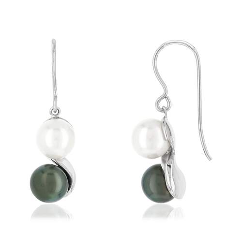 925 sterling silver earrings with black Tahitian cultured pearls and Chinese cultured pearls