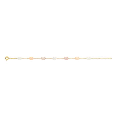 Bracelet or 375 jaune perles de culture de Chine multicolores 18 cm
