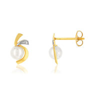 Boucles d'oreilles MATY Or 375 jaune Perles de culture de chine et Zirconias