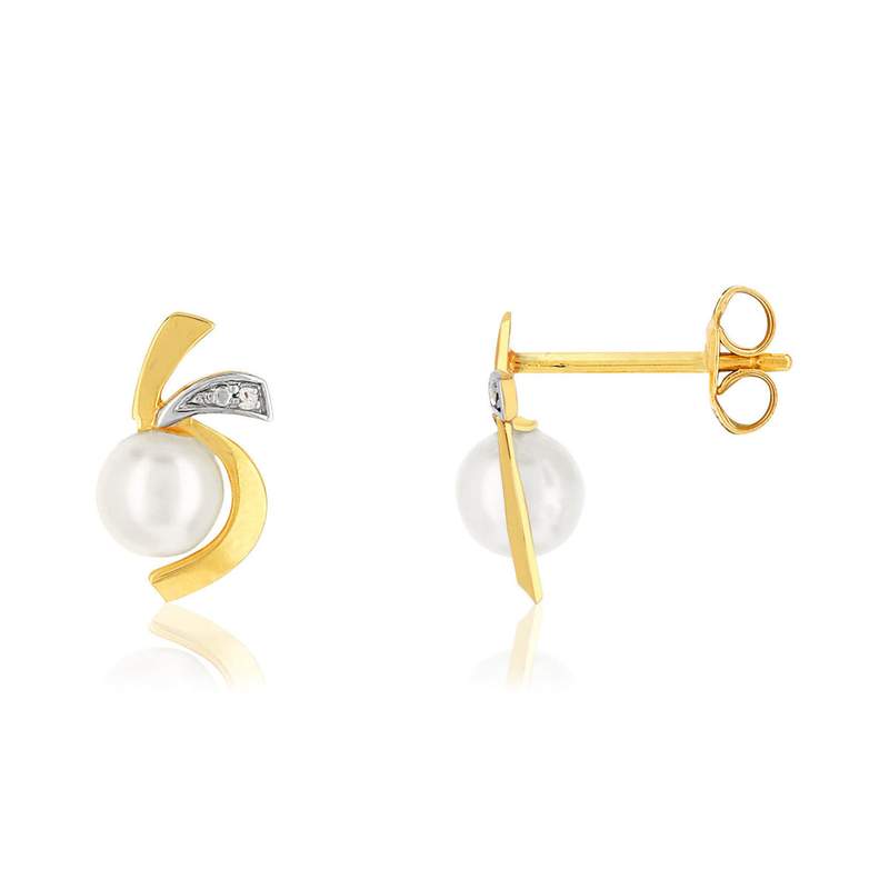 Boucles d'oreilles or 375 2 tons perles de culture de Chine et zirconias - vue 1