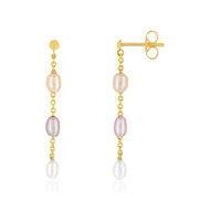 Boucles d'oreilles or 375 jaune pendants perles de culture de Chine multicolores