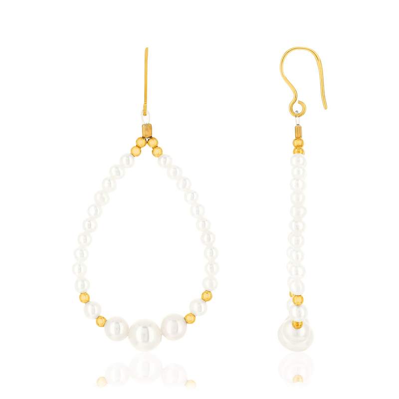Boucles d'oreilles or 375 jaune pendants perles de culture de Chine - vue 1