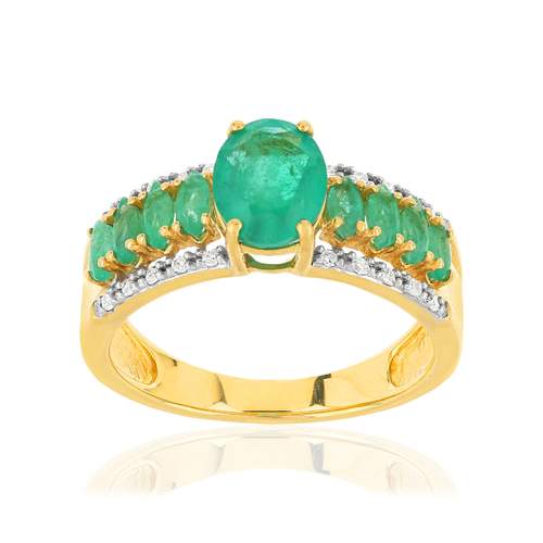 Bague or 750 2 tons émeraudes et diamants