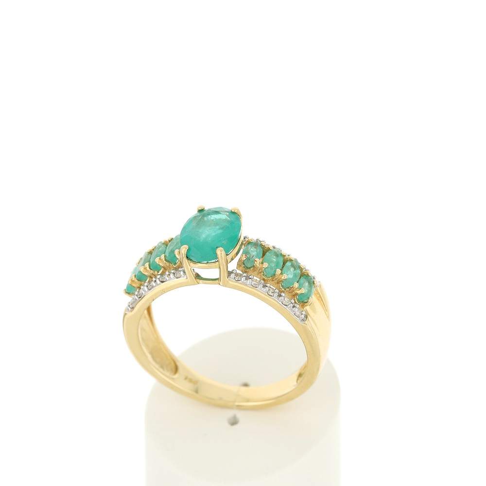 Bague or 750 2 tons émeraudes et diamants - vue 2