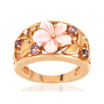 Bague or 375 rose fleur nacre rose pierres fines et diamants - vue 1