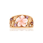 Bague or 375 rose fleur nacre rose pierres fines et diamants - vue 3