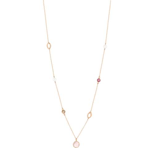 Sautoir or rose 375 perles de cultures et pierres fines 61 cm