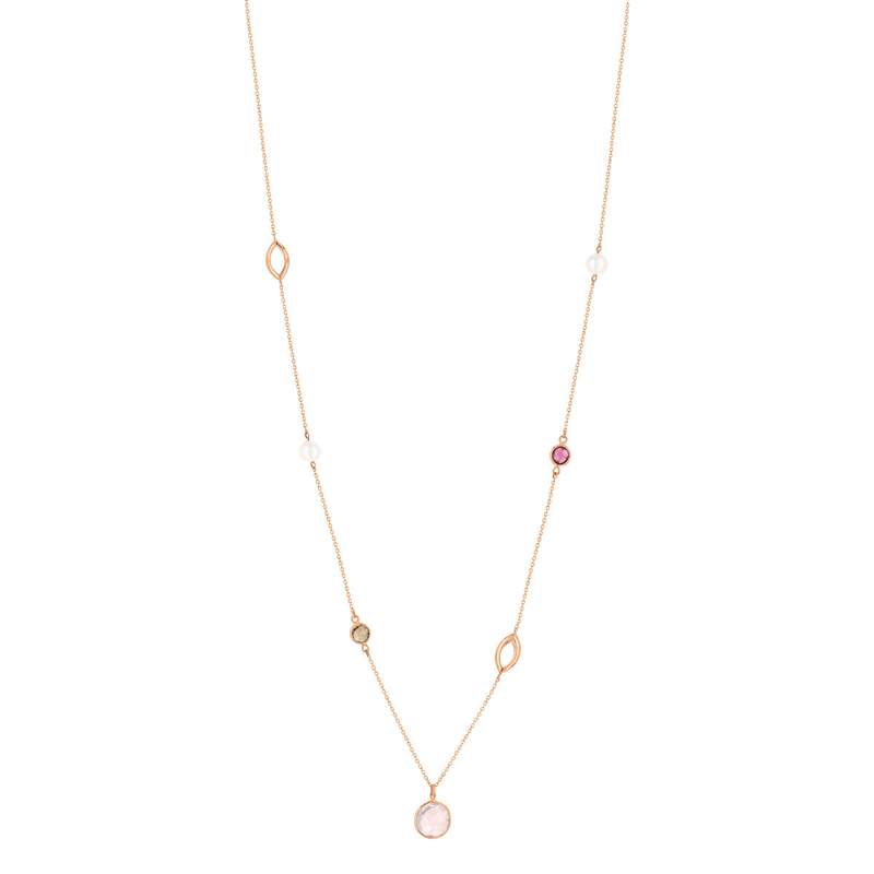 Sautoir or rose 375 perles de cultures et pierres fines 61 cm - vue 1