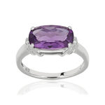Bague or 375 blanc améthyste ovale et diamants - vue 1