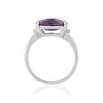Bague or 375 blanc améthyste ovale et diamants - vue 2
