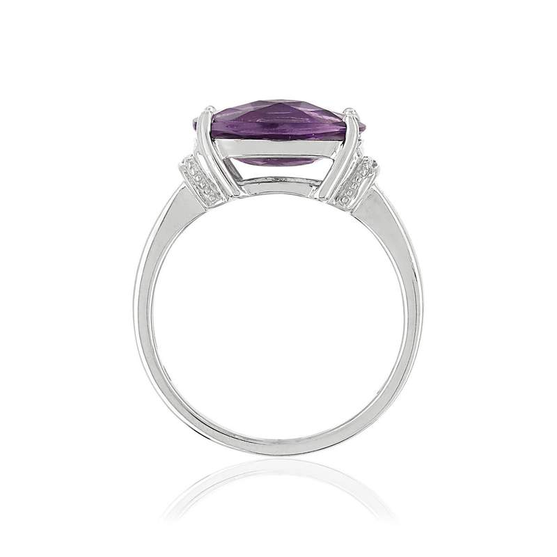 Bague or 375 blanc améthyste ovale et diamants - vue 2