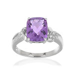Bague or 375 blanc améthyste rectangulaire et diamants - vue 1