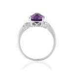 Bague or 375 blanc améthyste rectangulaire et diamants - vue 2