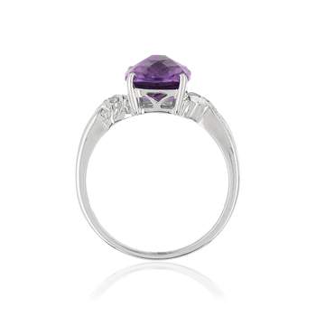 Bague or 375 blanc améthyste rectangulaire et diamants