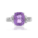 Bague or 375 blanc améthyste rectangulaire et diamants - vue 3