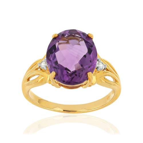 Bague or 375 jaune améthyste ovale et topazes