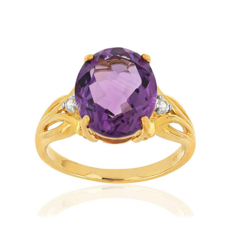Bague or 375 jaune améthyste ovale et topazes - vue 1