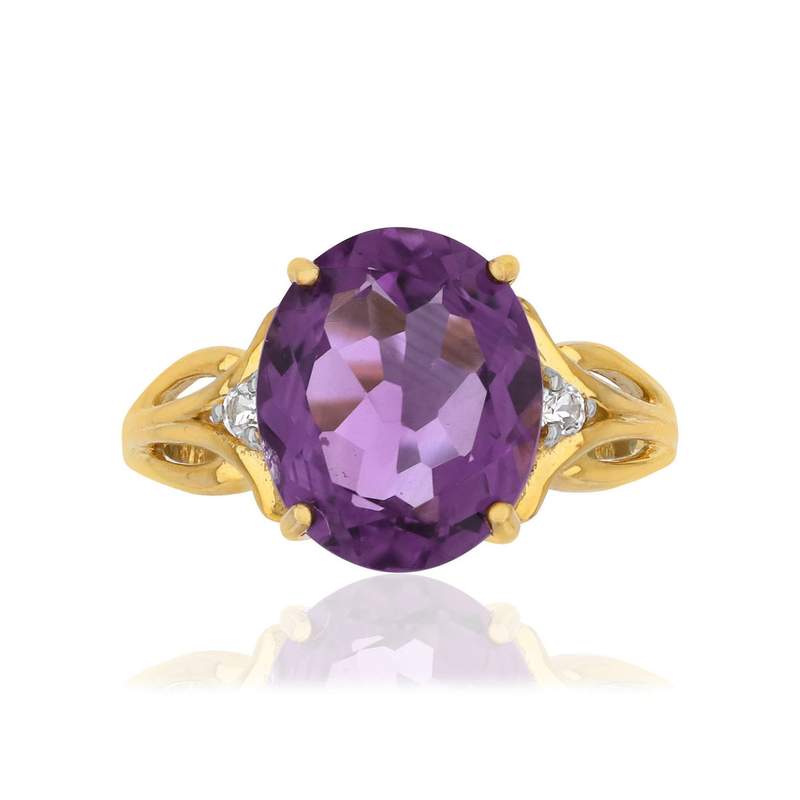 Bague or 375 jaune améthyste ovale et topazes - vue 3