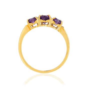 Bague or 375 jaune améthystes taille coeurs et diamants