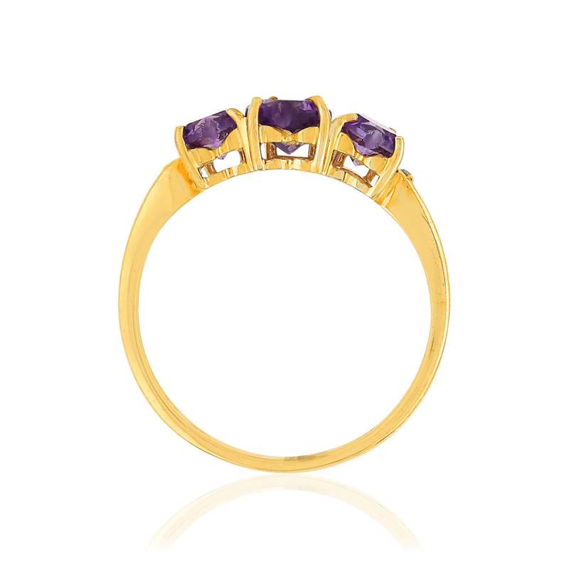 Bague or 375 jaune améthystes taille coeurs et diamants - vue 2