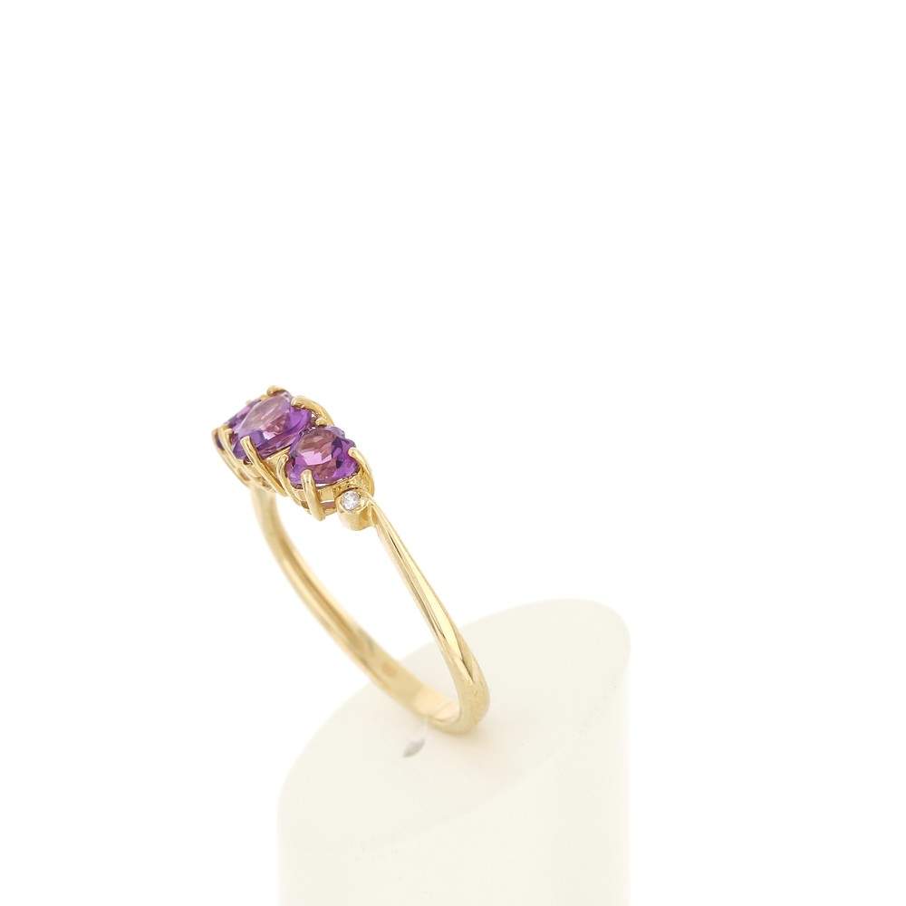 Bague or 375 jaune améthystes taille coeurs et diamants - vue 5