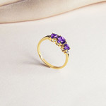 Bague or 375 jaune améthystes taille coeurs et diamants - vue D3